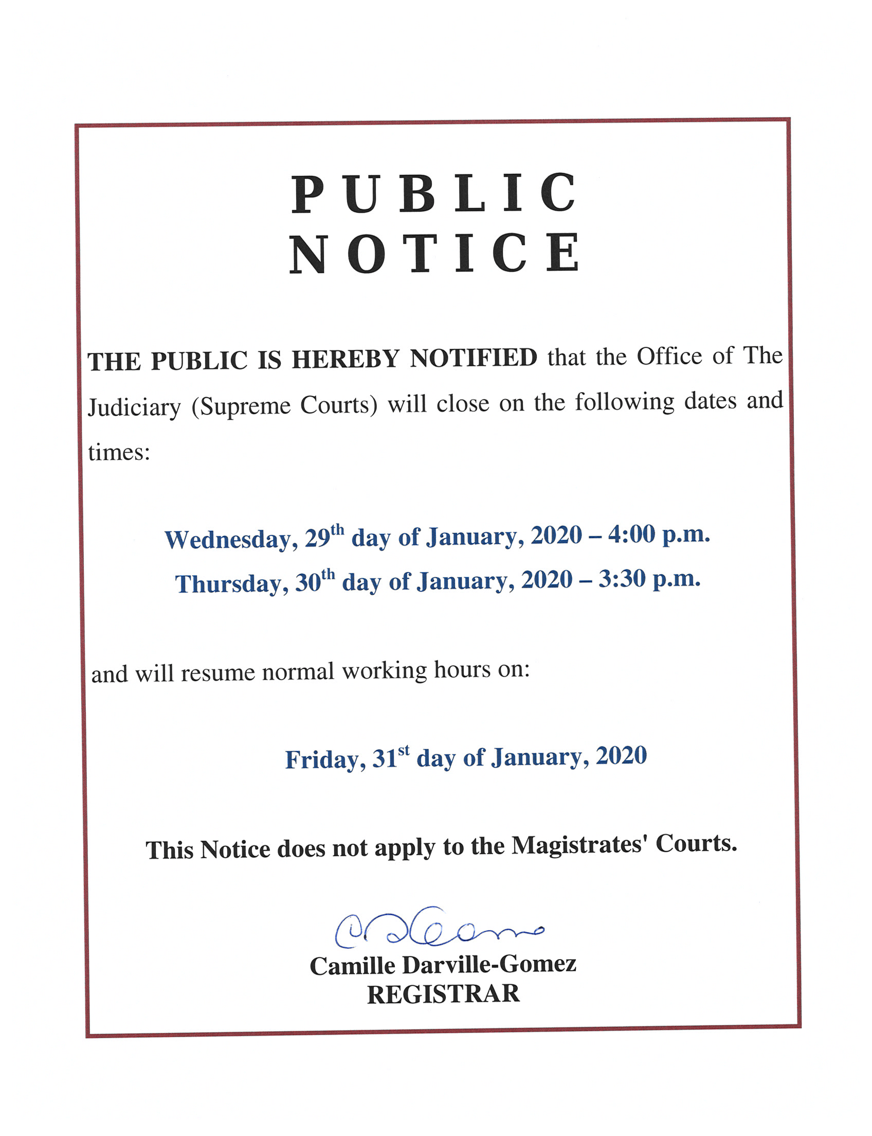 Public Notice – Court Closure